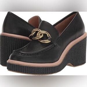 Dolce Vita Black Platform Loafers with Gold Chain